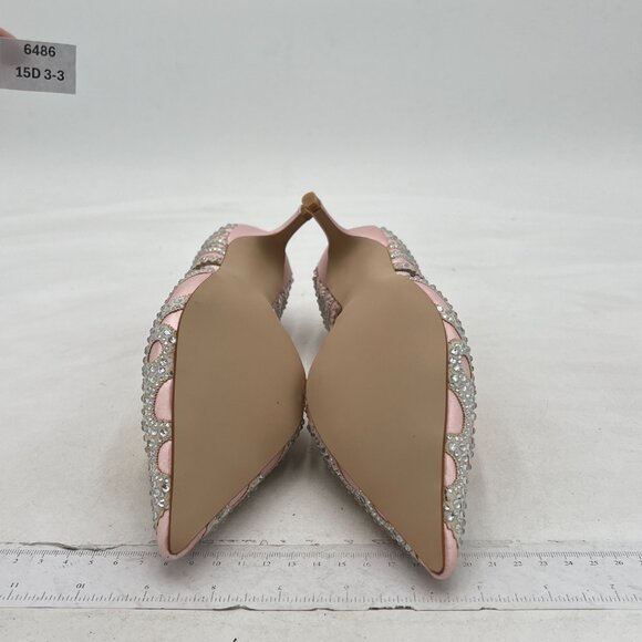 XYD Light Pink Elegant Pointed Toe D'Orsay Kitten Heel Rhinestone Stud Pumps - Picture 7 of 8